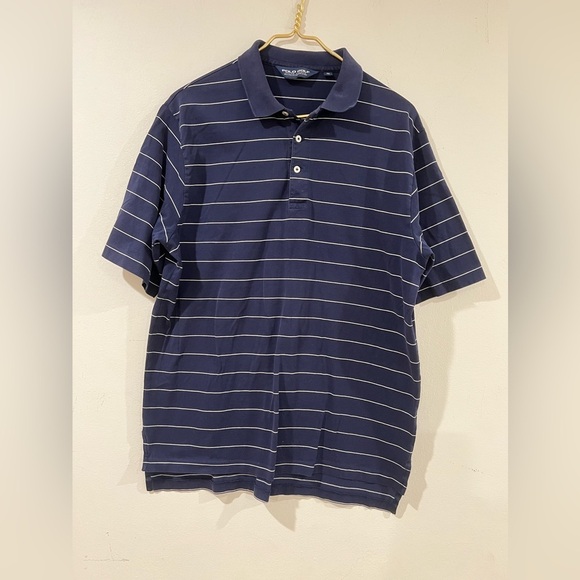 Ralph Lauren Polo Golf Men Sz M Polo Shirt Navy Blue Striped 100% Pima
Cotton - Picture 1 of 9